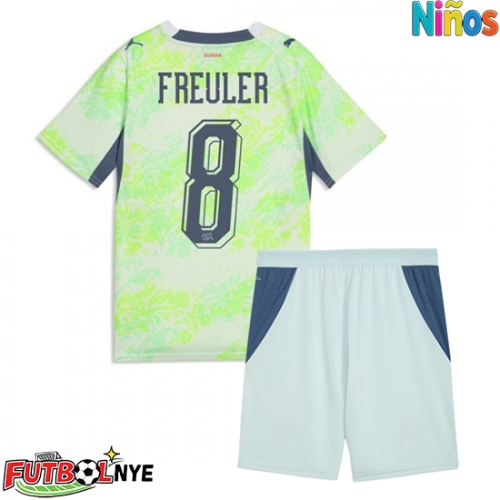 Camiseta Suiza Remo Freuler #8 Visitante Equipación para niños Mundial 2026 manga corta (+ pantalones cortos)